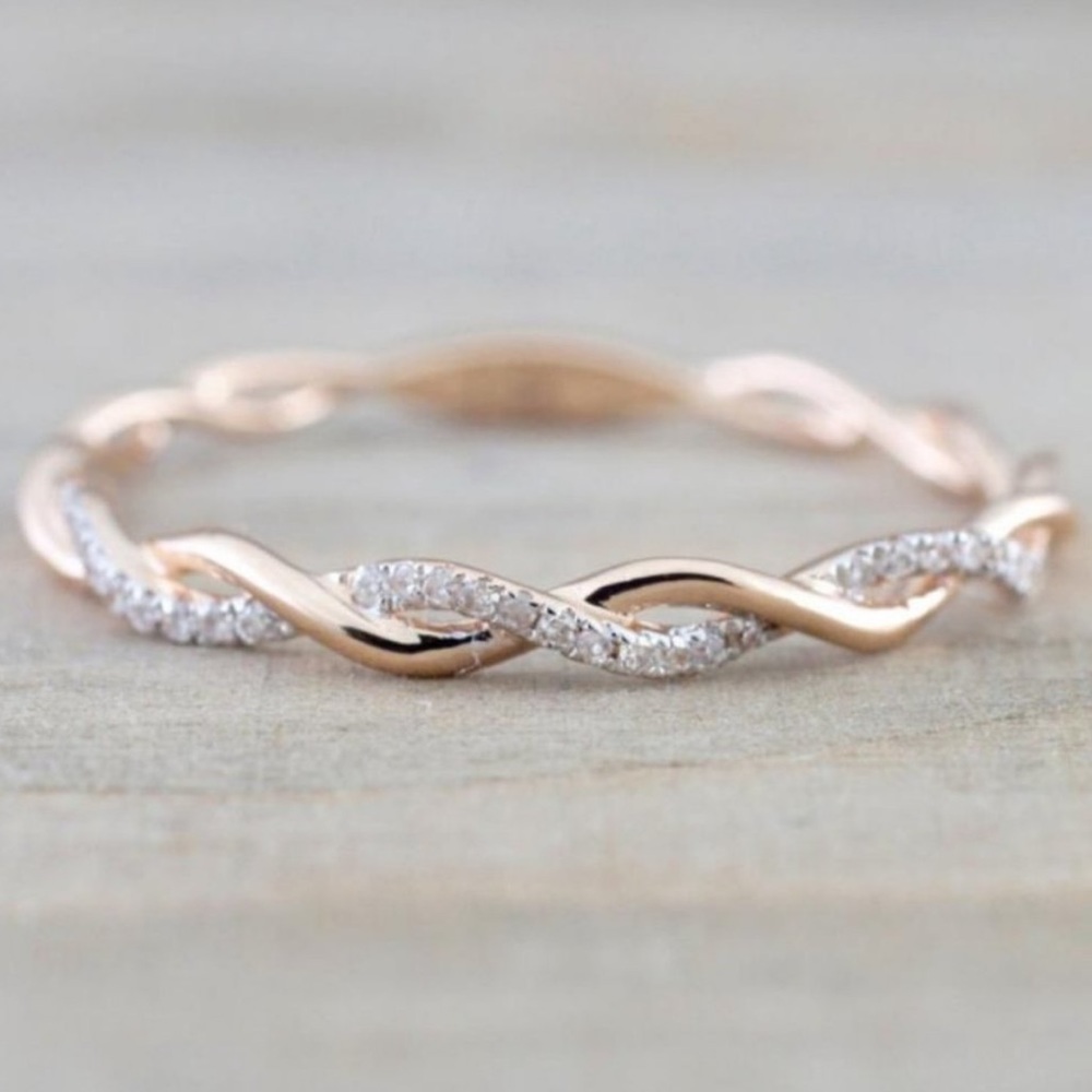 NEW 18K Rose Gold Diamond Twisted Ring